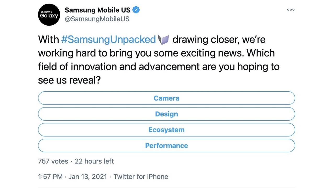 Samsung promovează Galaxy S21 folosind un iPhone pentru a posta pe Twitter