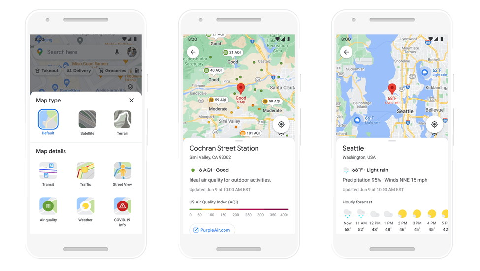 Google Maps mostrará nuevos detalles sobre el clima, la calidad del aire y  las rutas ecológicas.