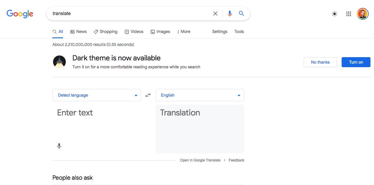 Гугл сообщения пришло. Dark google. как в гугл переводчике сделать темную тему.