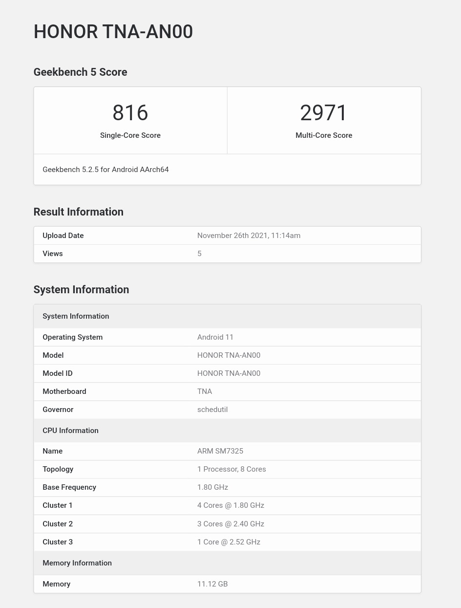 Honor 60 Geekbench