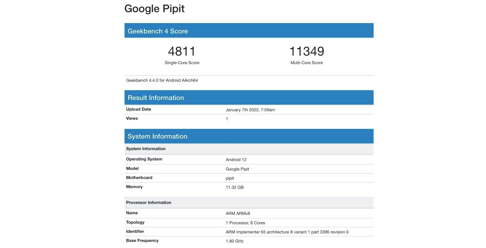 Pixel Fold geekbench