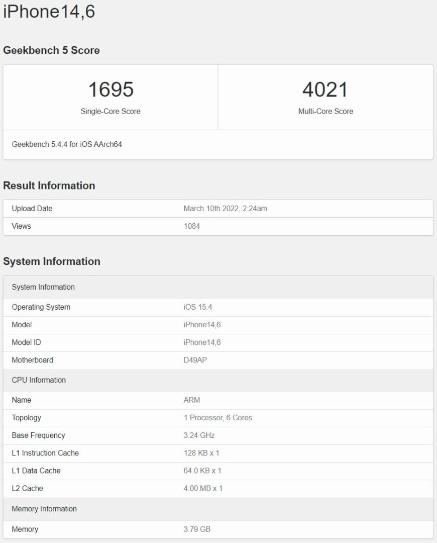 iphone se geekbench