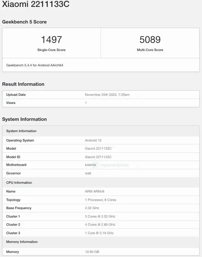 Xiaomi 13 geekbench