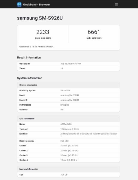 Galaxy S24 Plus Geekbench