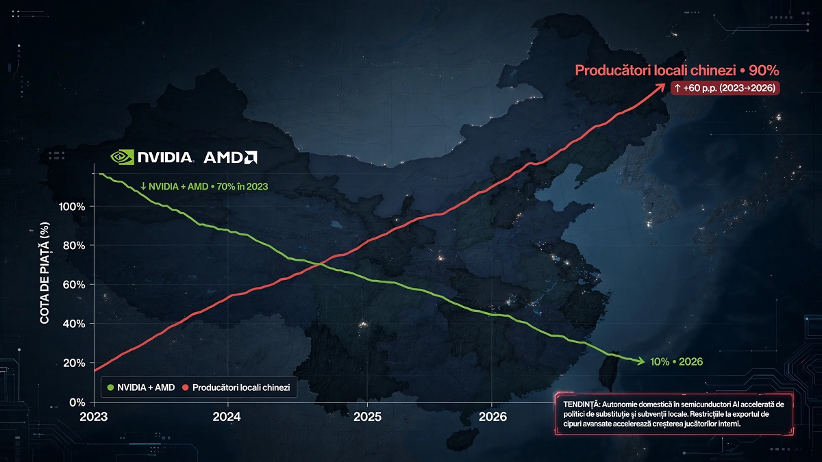 NVIDIA și AMD ar putea pierde 90% din piața chineză de cipuri AI în 2026