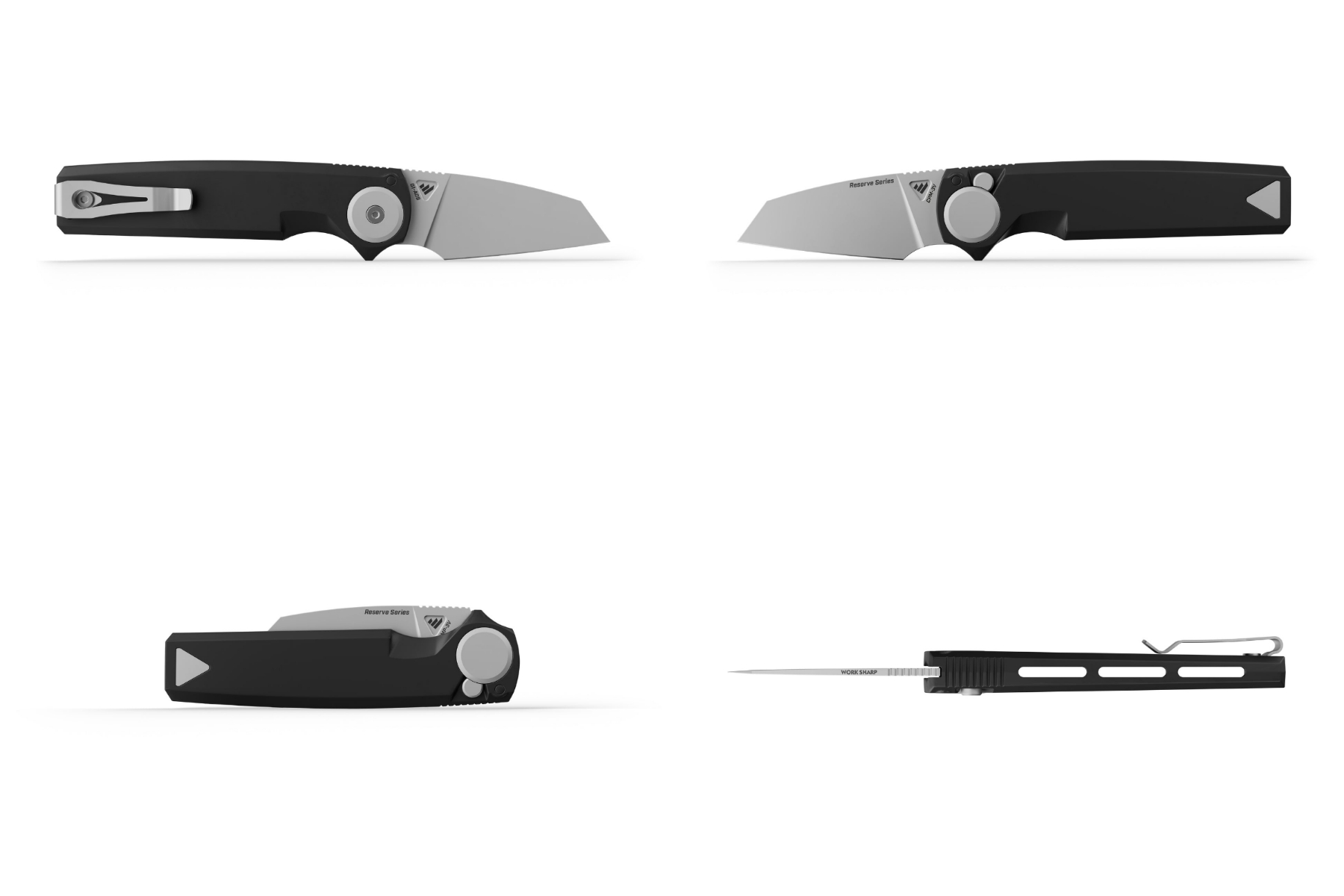 Colaj foto cu imagini cu cuțitul RMX MisFit Compact Reverse Tanto de la Work Sharp.