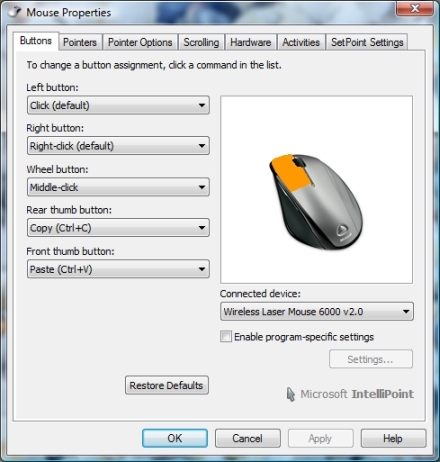 Aplicaţia de configurare a mouse-ului Aplicaţia de configurare a mouse-ului