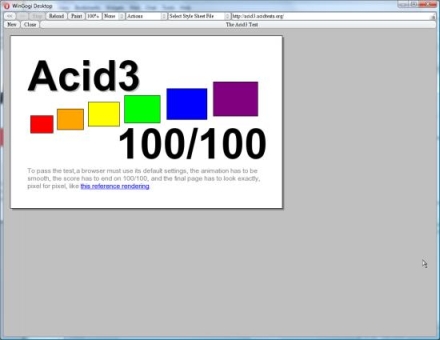 Captură de ecran cu testul Acid3 rulat pe Opera