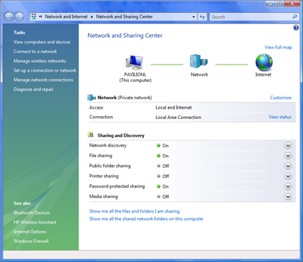 Network and sharing center Network and sharing center