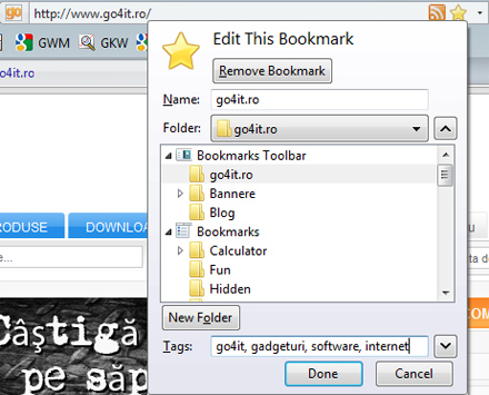 Firefox - atribuirea tag-urilor pentru site-urile care le salvezi la bookmarks