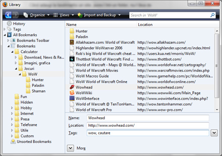 Library - manager-ul de bookmark-uri din Firefox