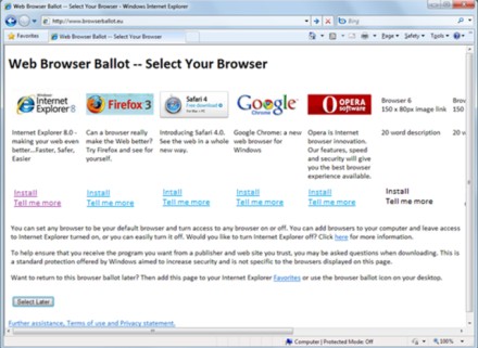 Utilizatorii de XP şi Vista vor putea alege şi ei browser-ul