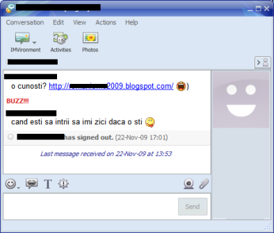 Dialog cu un virus pe Yahoo Messenger