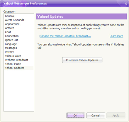 Yahoo Messenger settings Yahoo Messenger settings