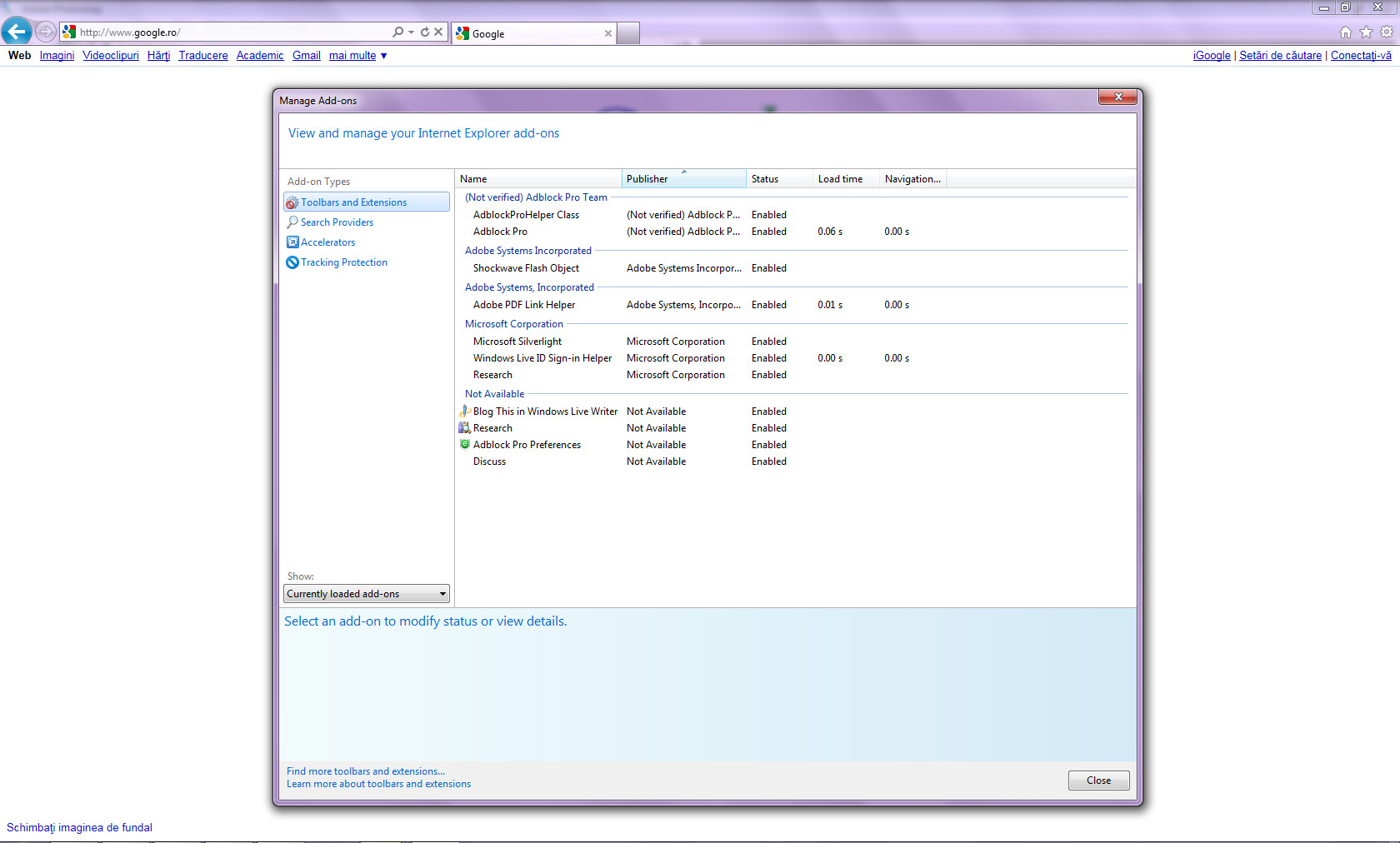 IE9 add-on manager