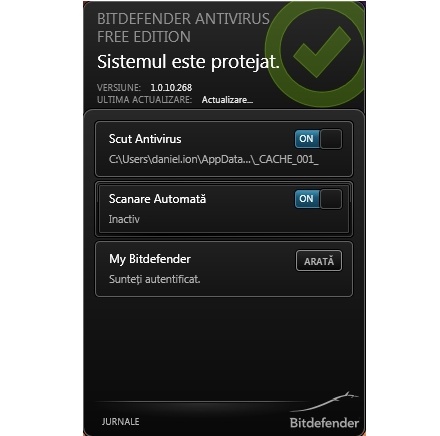 Bitdefender Antivirus Free Edition - interfaţa simplă