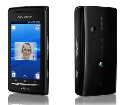 Sony Ericsson Xperia X8 cu carcasă neagră, lucioasă Sony Ericsson Xperia X8 cu carcasă neagră, lucioasă