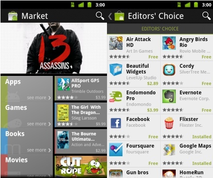 Android Market 3.0 cu filme şi cărţi