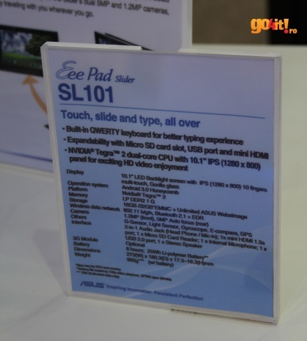 Asus Eee Pad Slider - specificaţiile de la Computex