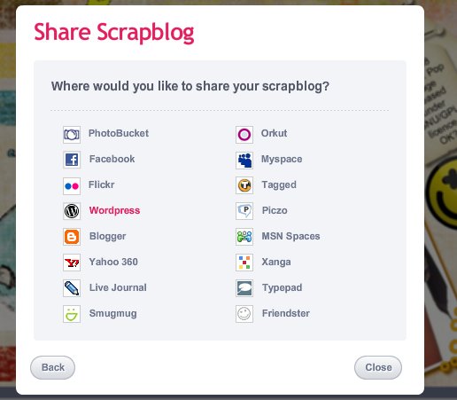 scrapblog, optiuni de sharring
