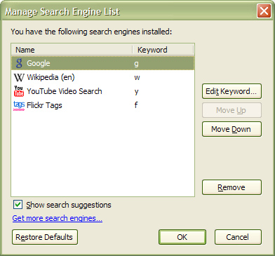 Manage Search Engines Manage Search Engines
