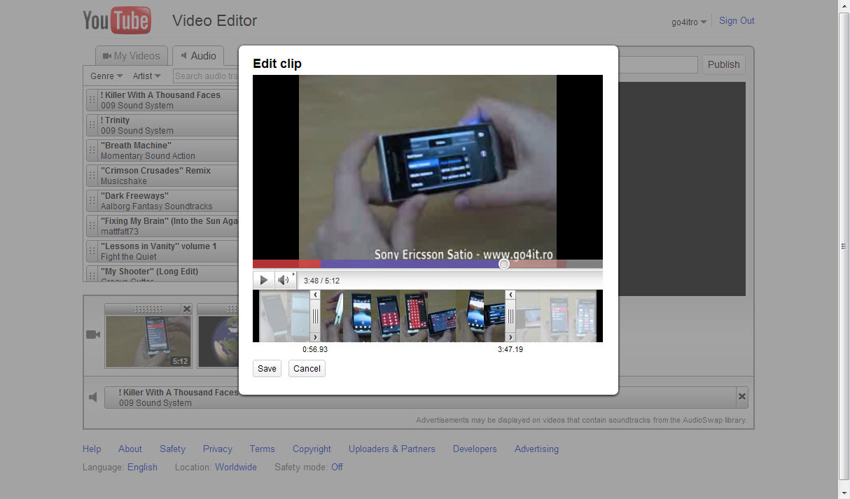 YouTube editor