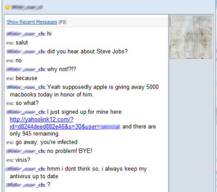 Conversaţie pe Yahoo Messenger cu un vierme/bot Conversaţie pe Yahoo Messenger cu un vierme/bot